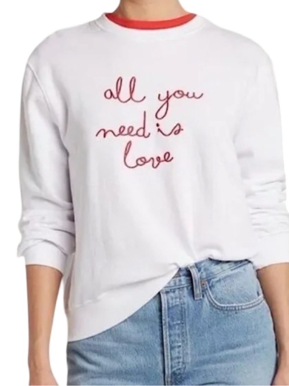 French Connection All You Need Is Love Embroidered Sweatshirt Small NEW